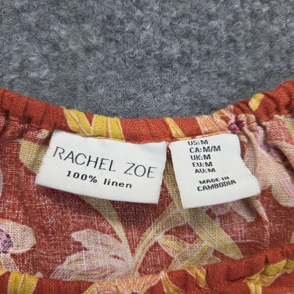 Rachel Zoe Blouse Womens Medium Floral Long Sleeve Boho Top Linen - Picture 2 of 8